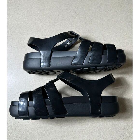 Crocs Splash Glossy Fisherman's Sandals Jellies NWOB Size 8 Black Discontinued - Picture 4 of 7